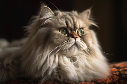 Regal Persian cat sitting on a velve, a Photo by SaroStock