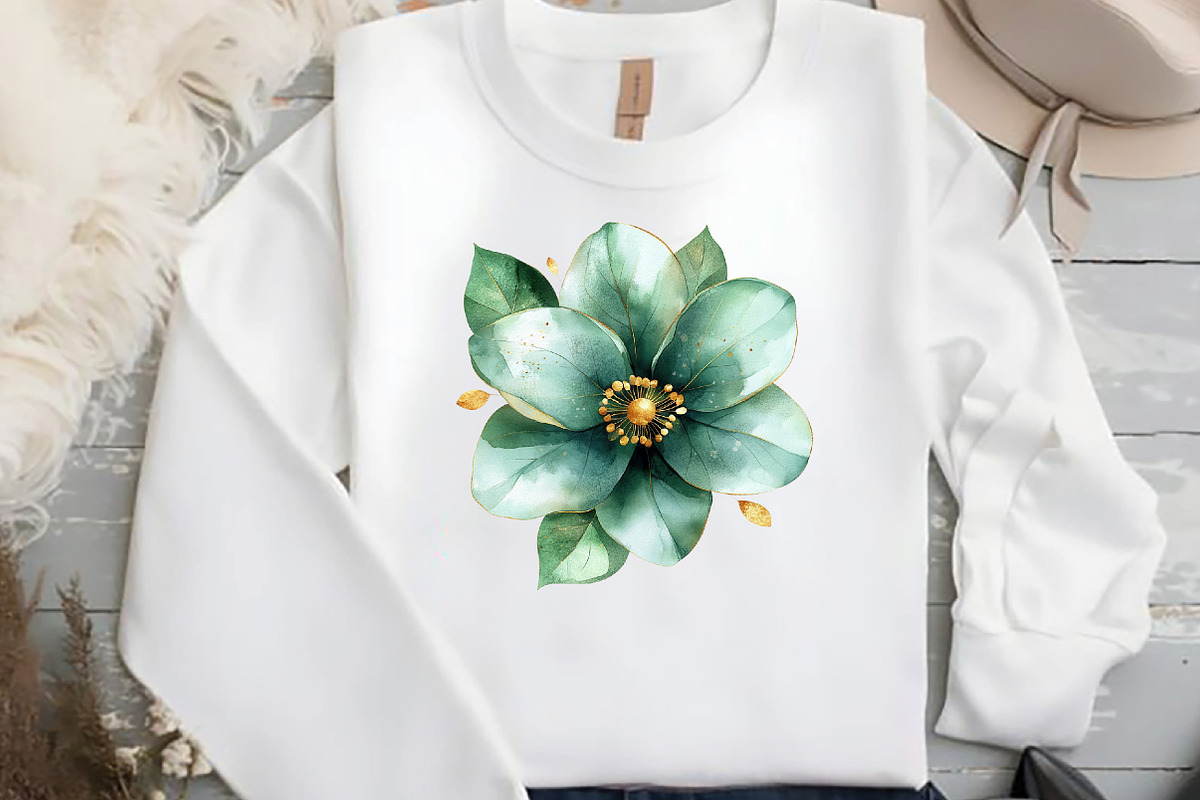 Abstract Green Gold Flower Clipart, an Illustration by DreamCafeArt (Photo 6 of 7)