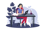 Woman using laptop flat vector art, an Education Illustration by Samui-Art (Thumbnail 3 of 3)