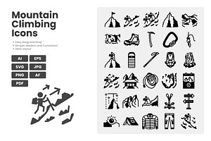 Mountain Climbing Solid Icon Pack, a Solid Icon by erifqizeicon