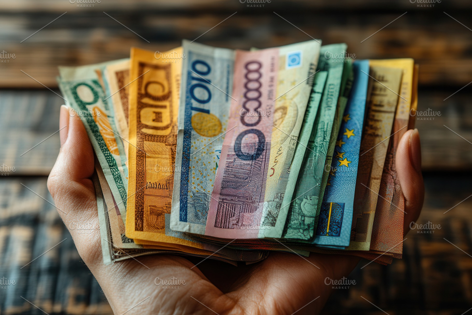 Hand displaying a variety of colorfu, a Photo by Tanuart
