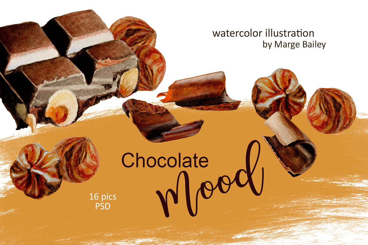 Chocolate Mood Watercolor pack, a Food Illustration by Marge Art (Photo 1 of 2)