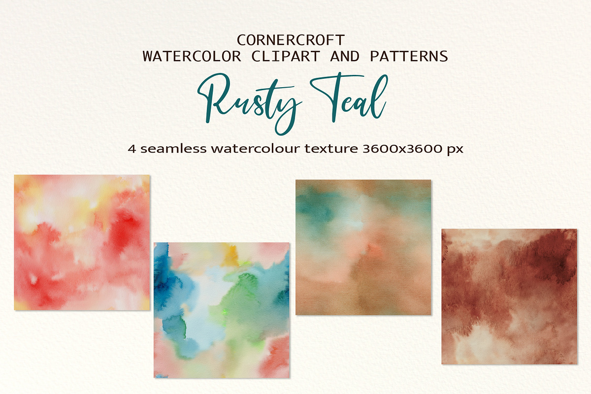 Rusty Teal Floral Clipart & Patterns, an Illustration by Corner Croft (Photo 5 of 13)