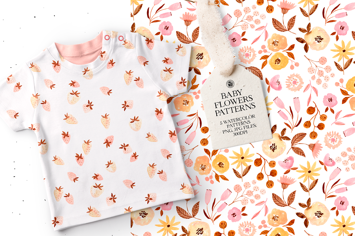Baby Flowers Watercolor Patterns, a Pattern Graphic by Webvilla Studio (Photo 1 of 9)
