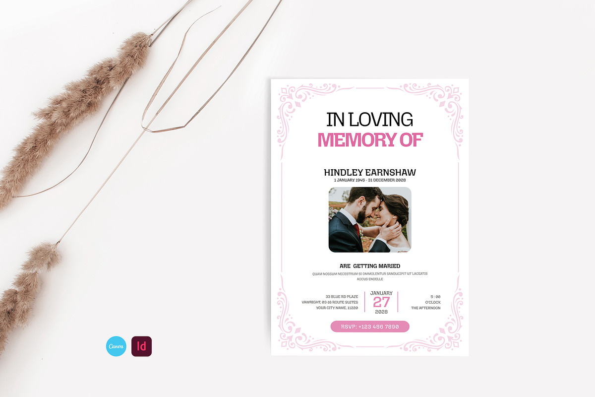 Funeral Program with Elegant Floral, an Invitation Template by Creatiya Type (Photo 1 of 6)