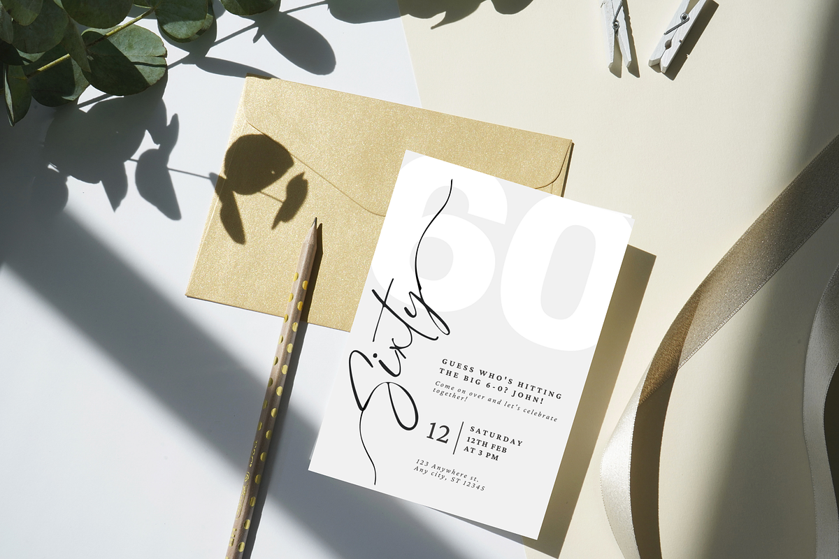 60th Birthday Party Invitation Card, an Invitation Template by TheSimplySereneShop (Photo 3 of 11)
