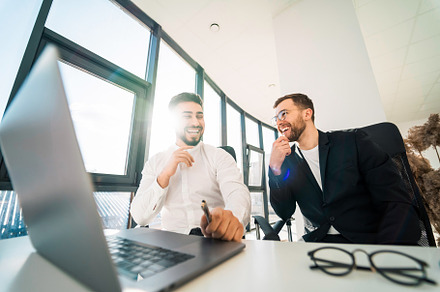 Two positive office worker, a Photo by borodai94