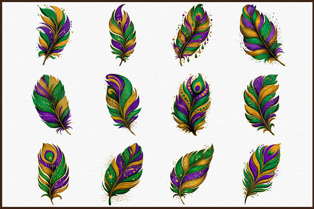 Watercolor Mardi Gras Feathers Clipa, an Illustration by Sublimation Artist (Photo 3 of 6)