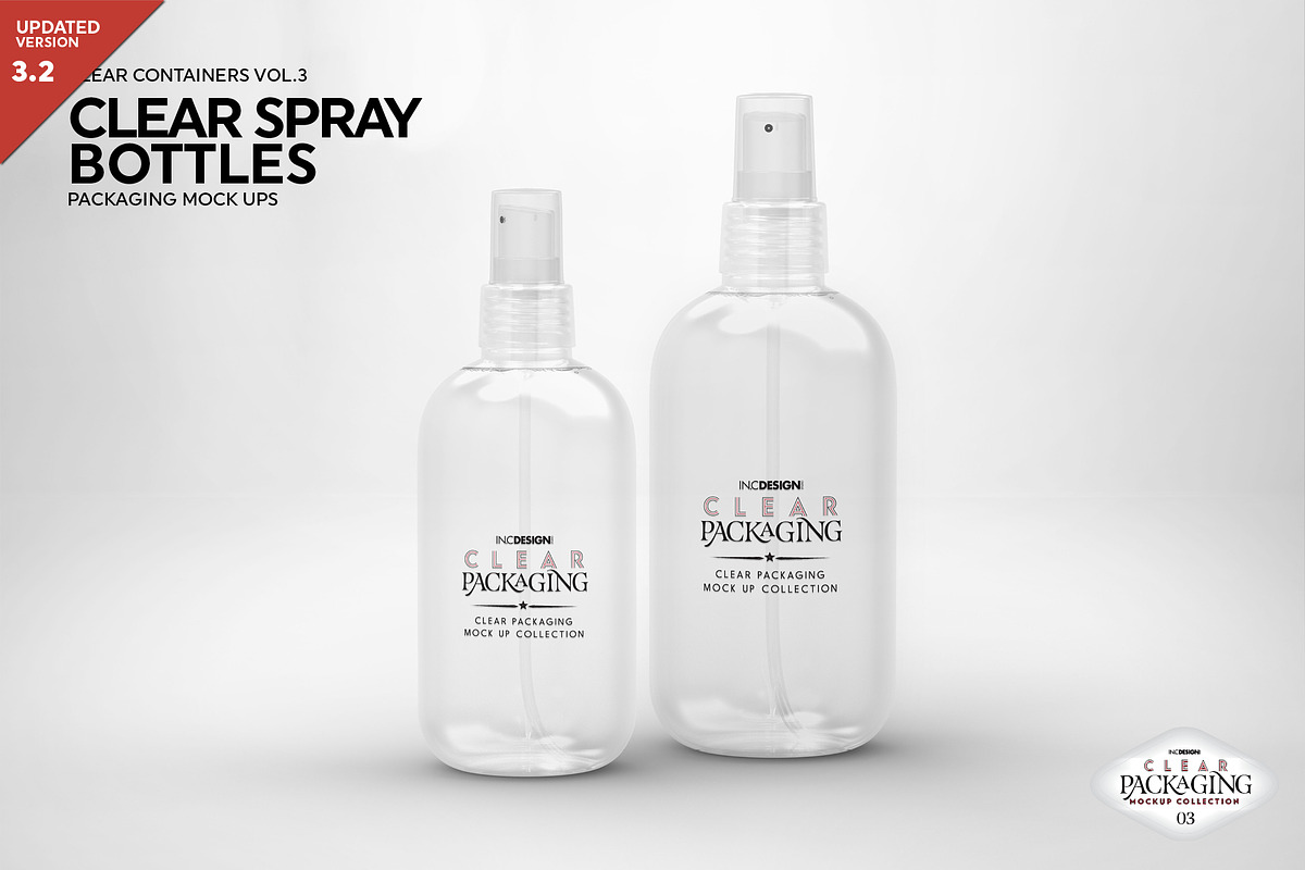 Clear Spray Bottles Packaging Mockup, a Cups & Container Mockup by INCDesign (Photo 2 of 9)
