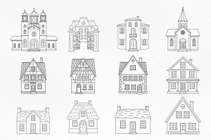 Houses Line Illustration Set