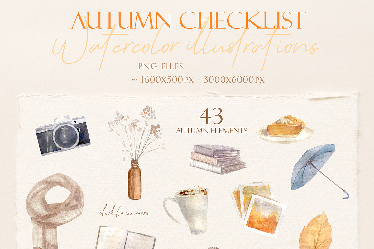 Fall Checklist Watercolor Clipart, a Seasonal Illustration by NataliArkushArt (Photo 5 of 17)