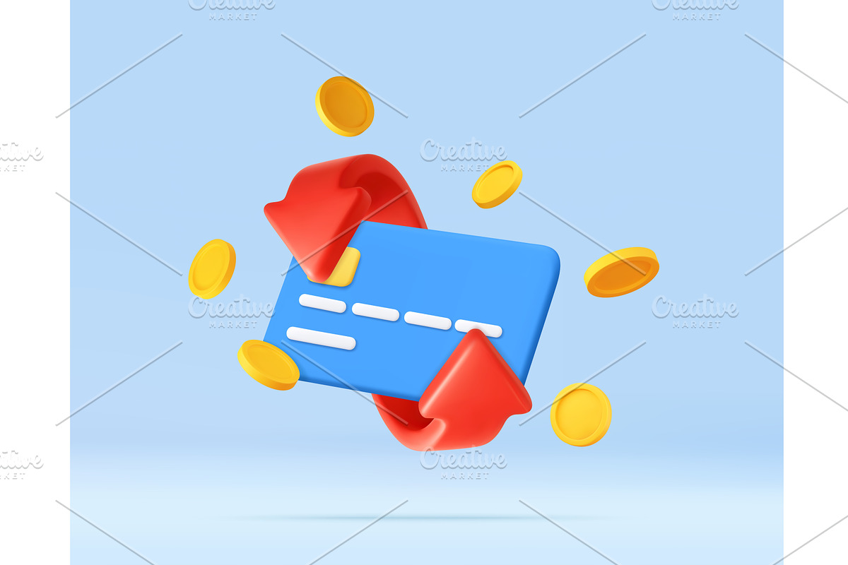 3D Credit Card with Coins and red, a Finance Illustration by ModVector