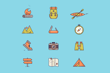 Travel and vacation line icons.