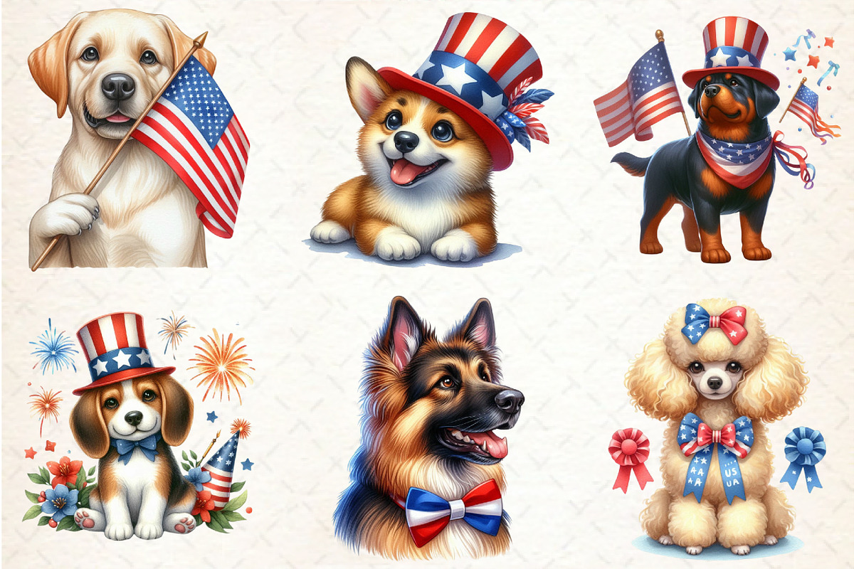 4th Of July Dog Sublimation Clipart, a Seasonal Illustration by Rose Art (Photo 2 of 4)