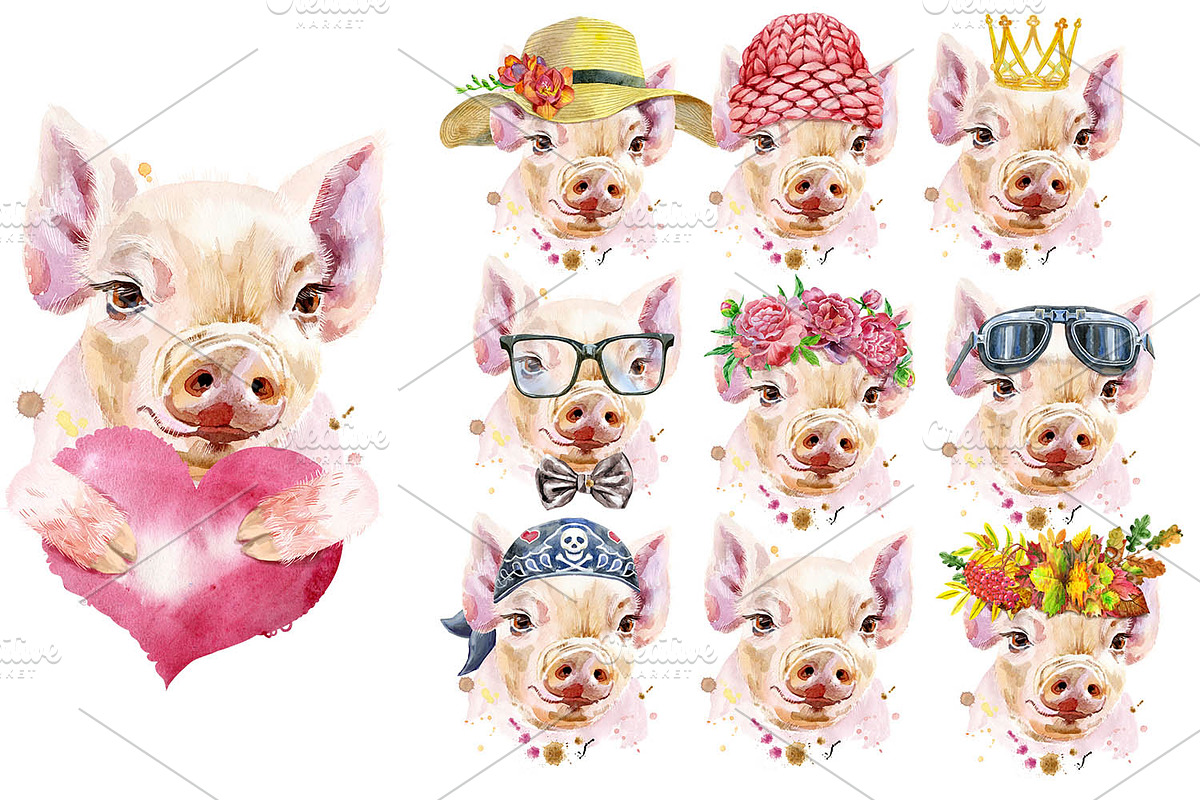 Watercolor pigs, an Animal Illustration by Watercolor fantasy (Photo 4 of 10)