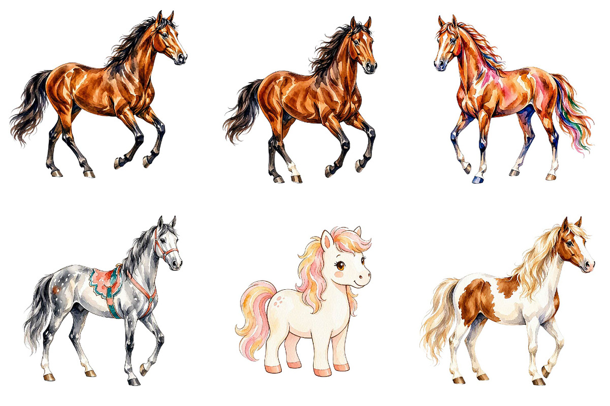 Watercolor Horse Clipart, an Animal Illustration by fashionaddict (Photo 4 of 7)