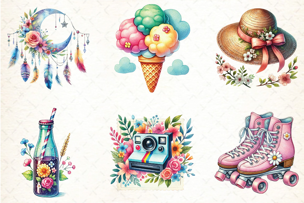 Retro Spring Sublimation Clipart, an Illustration by DreamCafeArt (Photo 2 of 5)