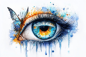 Watercolor Eye Art Butterfly Tears B, a Photo by Pixeness Studio