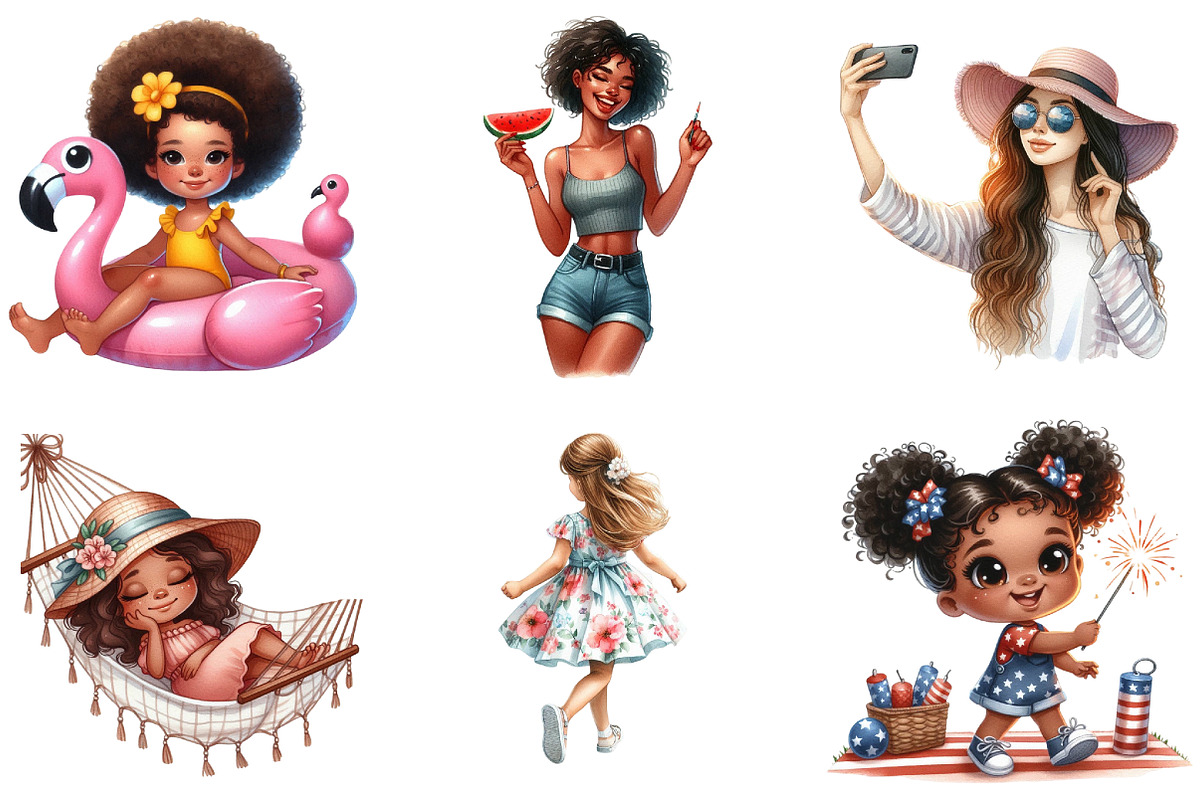 Summer African American Girls, a Seasonal Illustration by DreamArtGraphic (Photo 4 of 4)