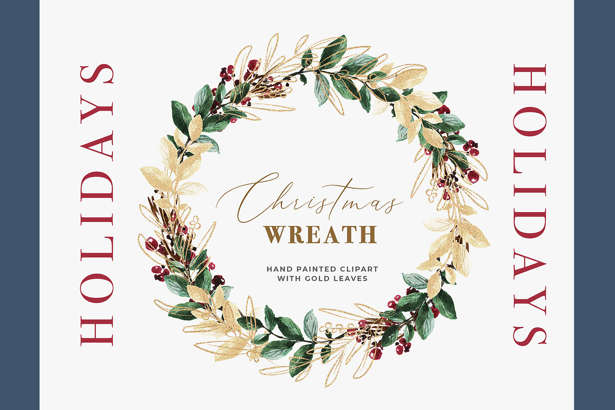 Gold Leaves Greenery Wreath & Frame, a Decorative Illustration by WalaPalette (Photo 2 of 5)