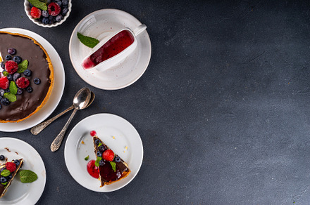 Homemade cheesecake with chocolate and berry, a Food & Drink Photo by Rimma