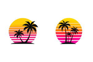 Vibrant tropical sunset with palm, an Illustration by ZinetroN