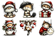 Whimsical Christmas Cats Clipart, an Illustration by Daily.Designs (Thumbnail 4 of 5)