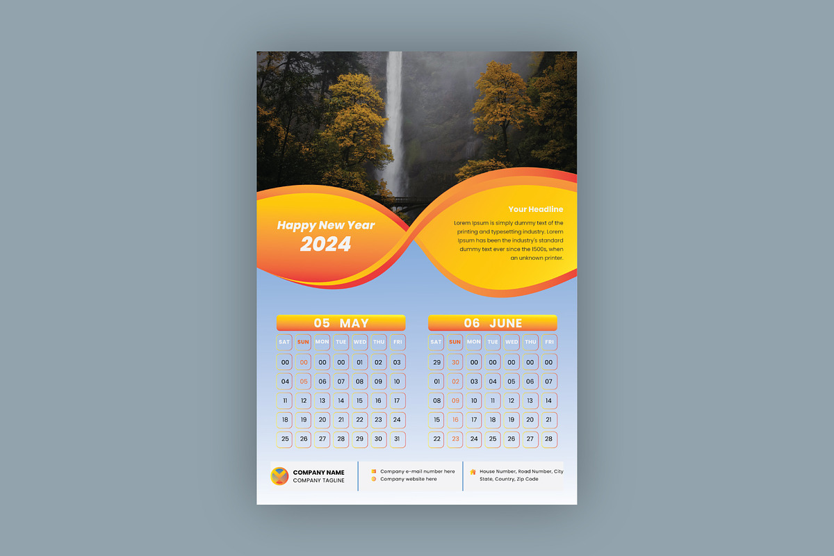 Modern 6 Pages Wall Calendar 2024, a Stationery Template by Annudesign (Photo 8 of 8)