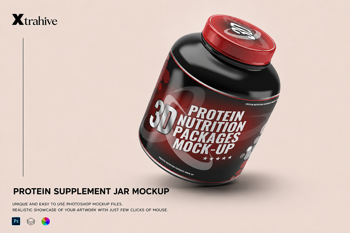 Sport Nutrition Jar Package Mockup, a Packaging Mockup by Xtrahive (Photo 1 of 2)