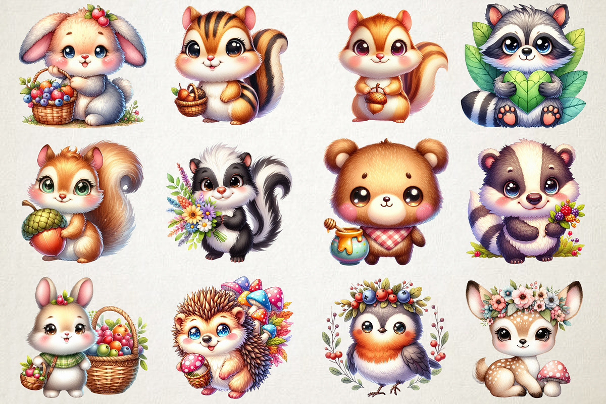 Cute Woodland Animals PNG Clipart, a Seasonal Illustration by RobertsArt (Photo 3 of 5)