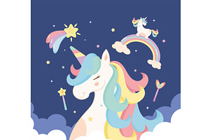 Cute Unicorns And Rainbow