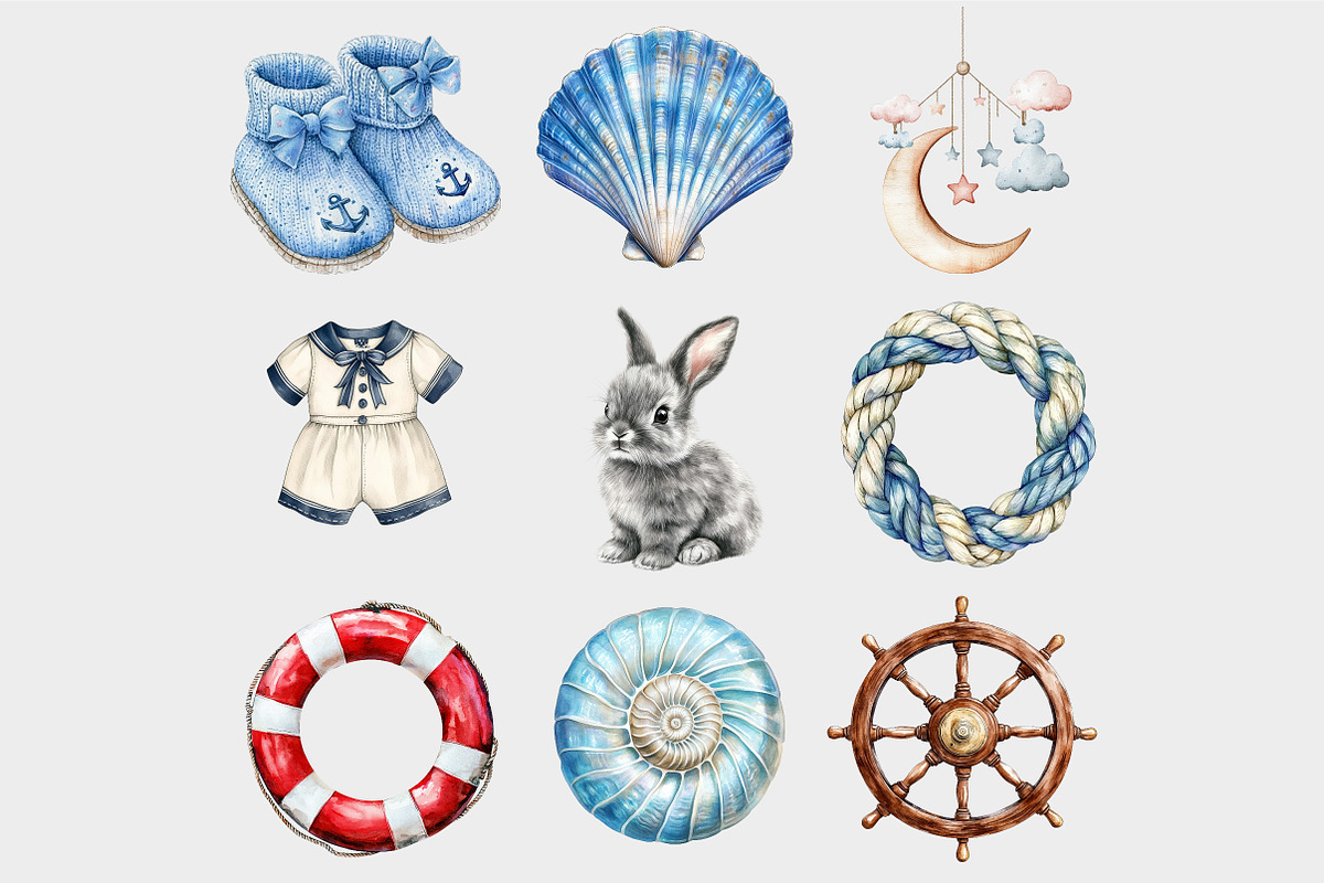 Watercolor Coastal Nursery Clipart, a Seasonal Illustration by Design Market (Photo 5 of 5)