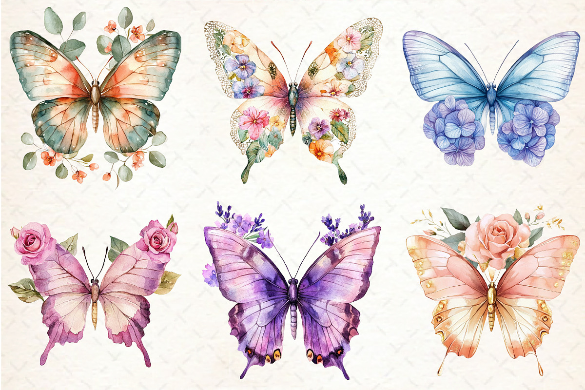 Floral Butterfly Clipart, an Illustration by Libby Wishes (Photo 4 of 7)