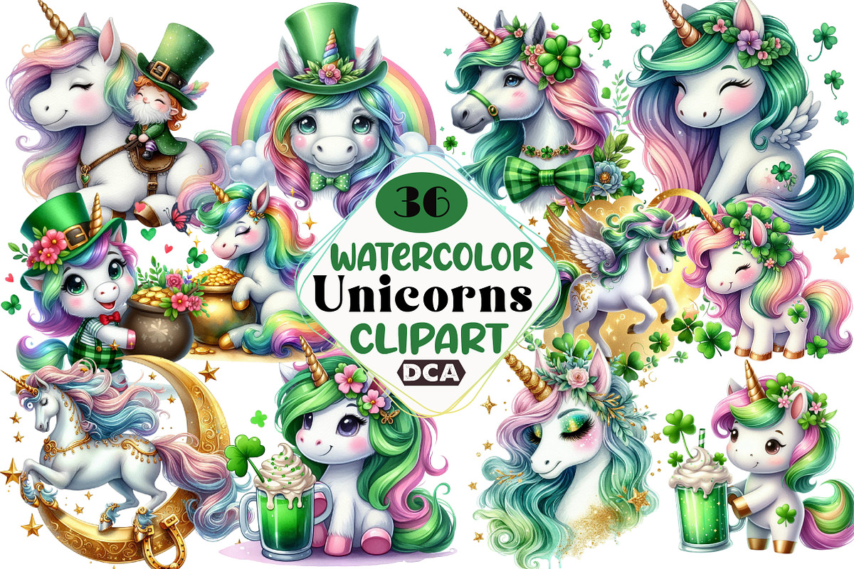 St Patrick’s Day Unicorns Sublimatio, an Illustration by DreamCafeArt (Photo 1 of 4)