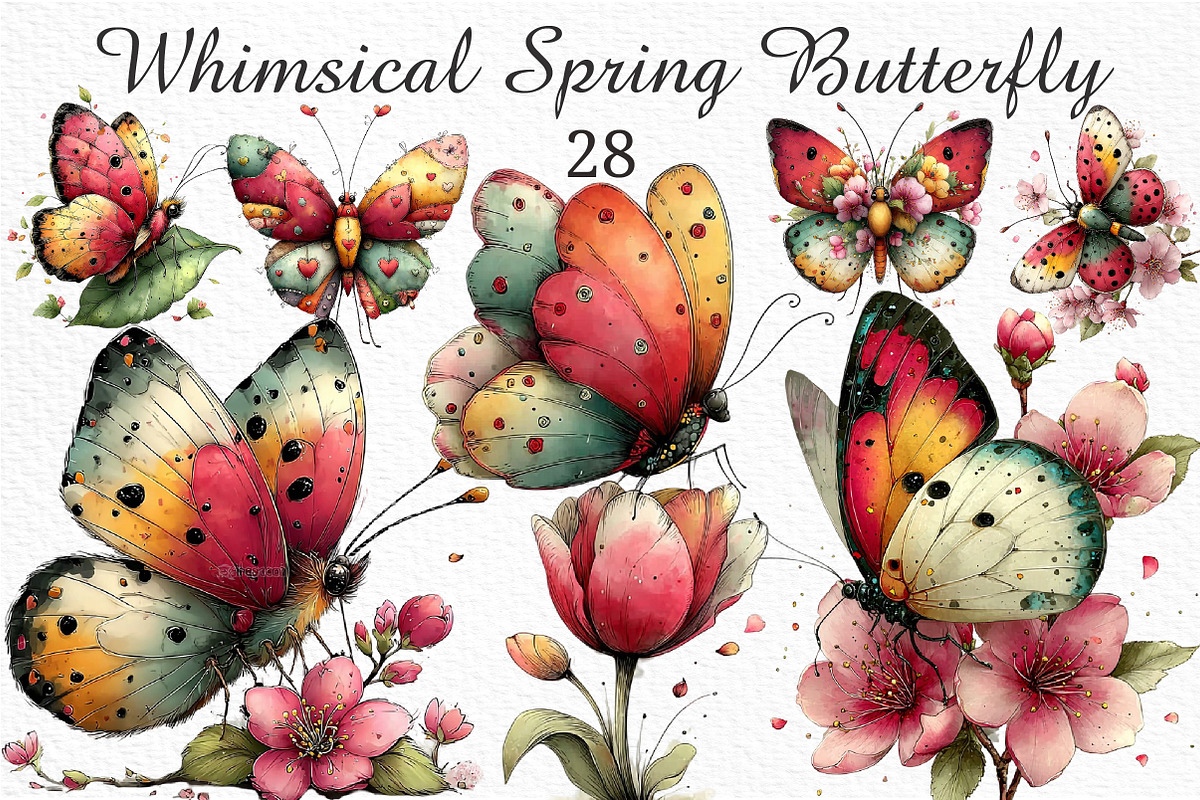 Whimsical Spring Butterfly Clipart, an Illustration by Craft Nest (Photo 1 of 11)