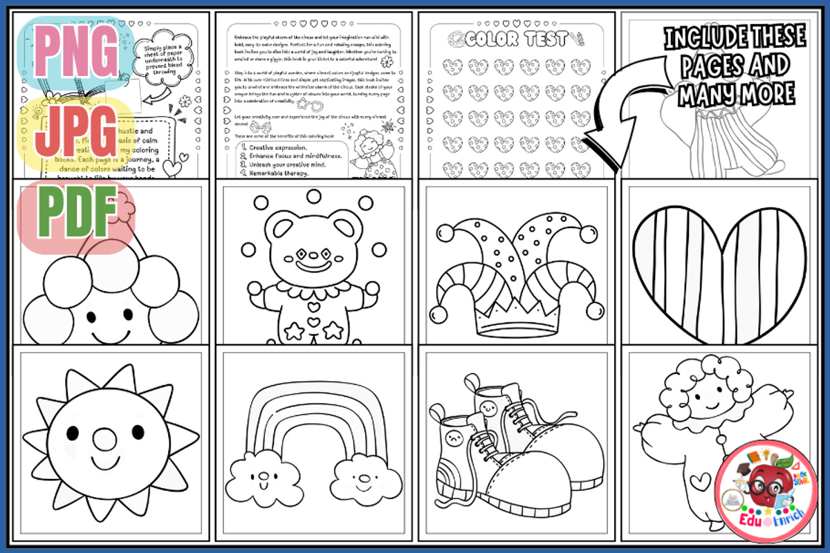 Groovy Clown Coloring Pages, an Object Illustration by EduEnrich (Photo 2 of 3)