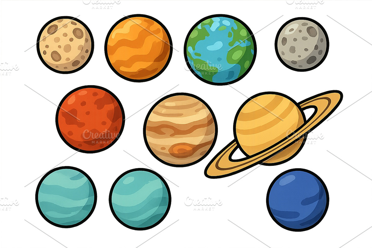 Colorful depiction of planets in the, an Illustration by ZinetroN