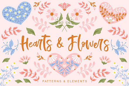 Hearts & Flowers patterns + elements, an Illustration by Inna Moreva