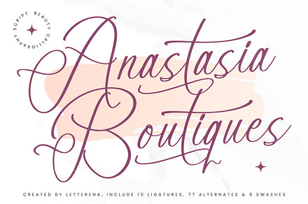 Anastasia Boutiques Beauty Script, a Script Font by Letterena Studios Script