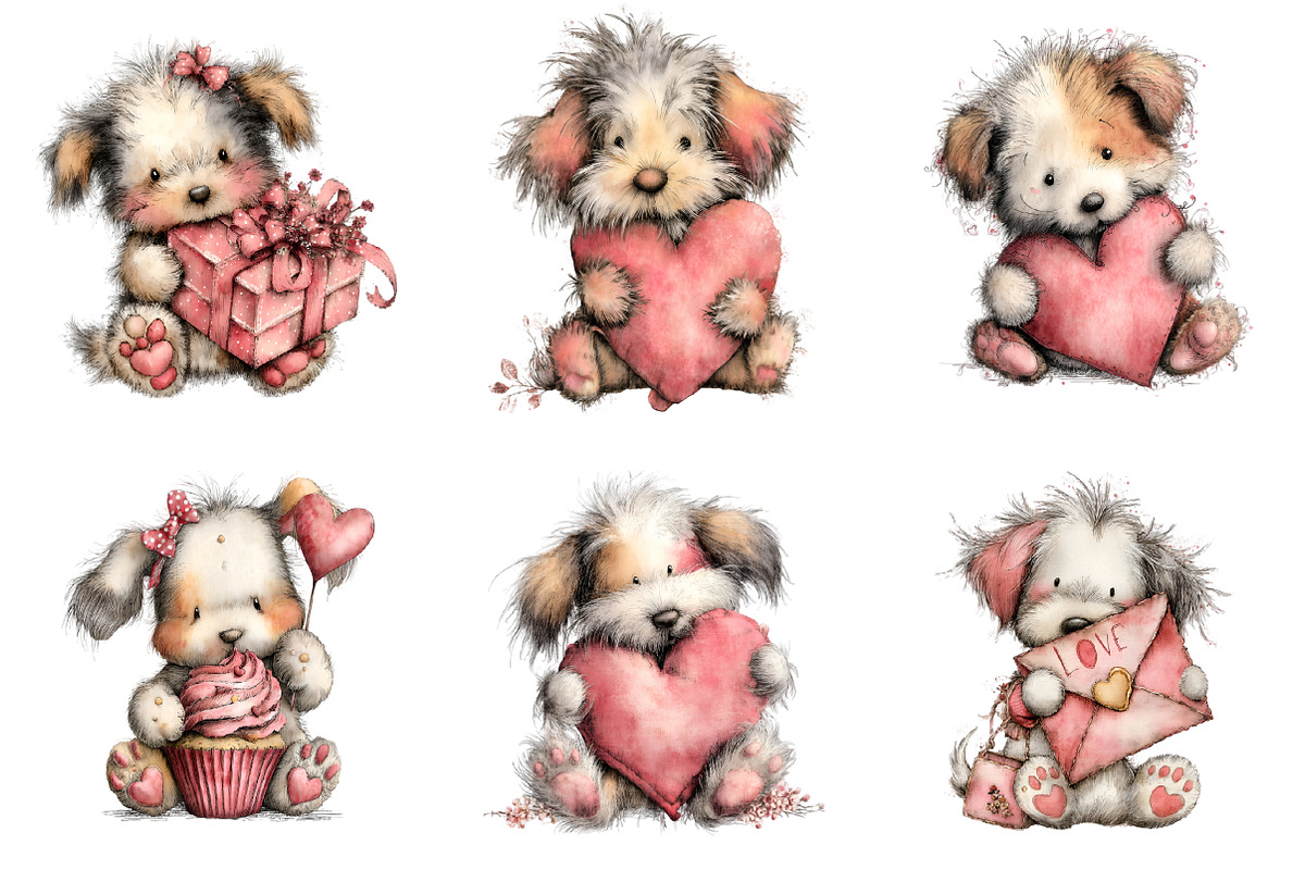 Whimsical Dogs Valentines Day Clipar, an Illustration by GatewayDesign (Photo 2 of 3)