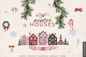 Winter houses Vintage christmas
