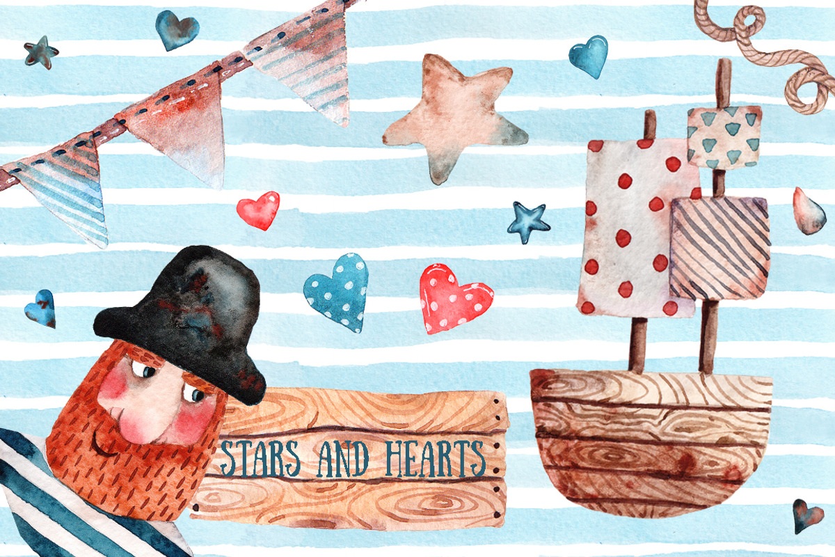 Sea Spirit - Watercolor Clip Art Set, an Illustration by Mashamashastu (Photo 2 of 6)