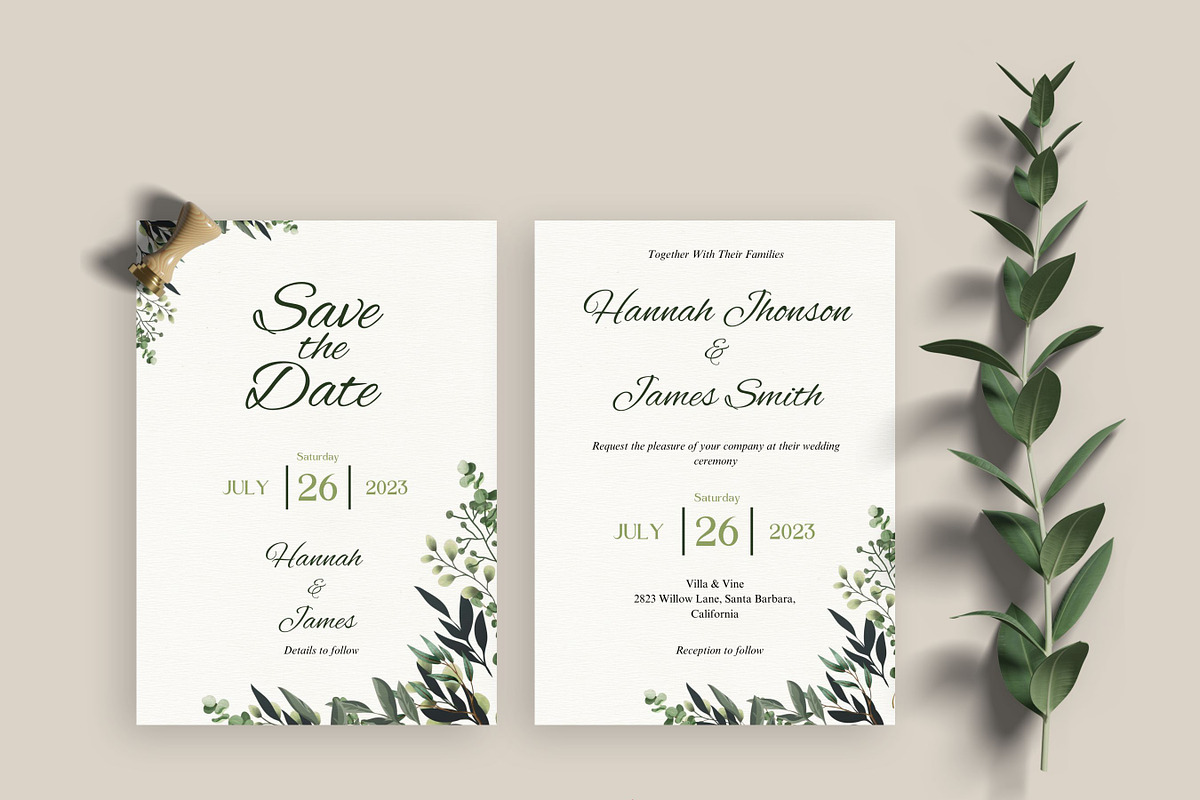 Greenery Wedding invite Set Canva, an Invitation Template by Aks-Designs (Photo 3 of 6)