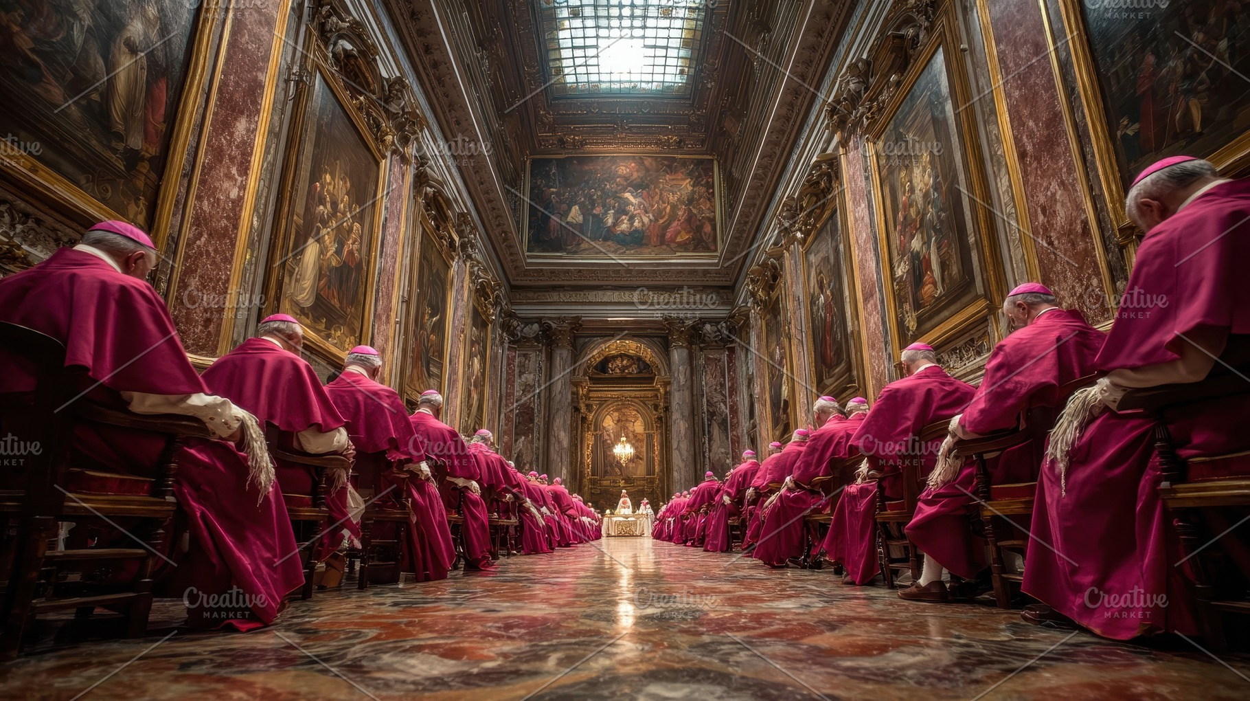 Cardinals in a grand church religiou, a Photo by Pixeness Studio