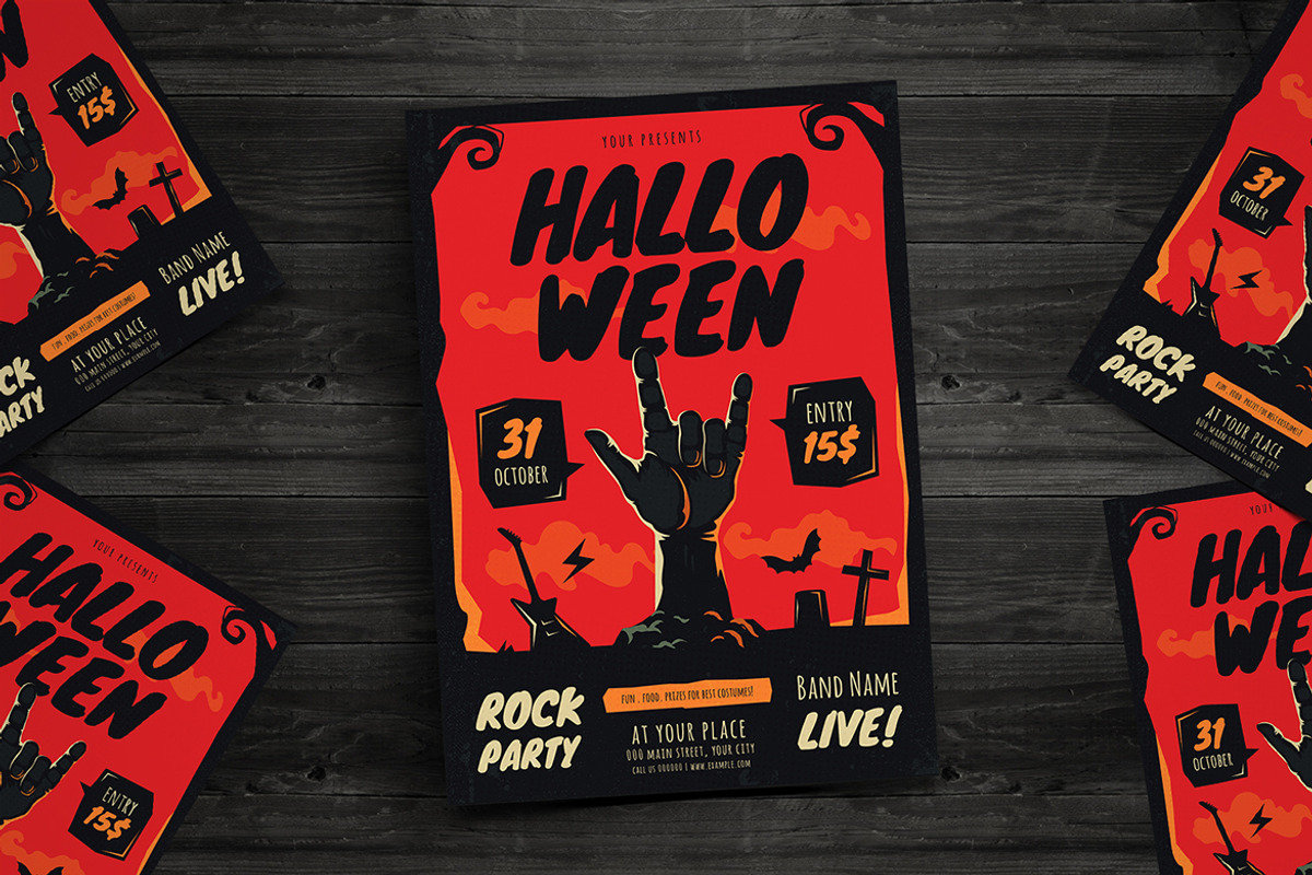 Halloween Rock Party Flyer, a Flyer Template by VectorVactory