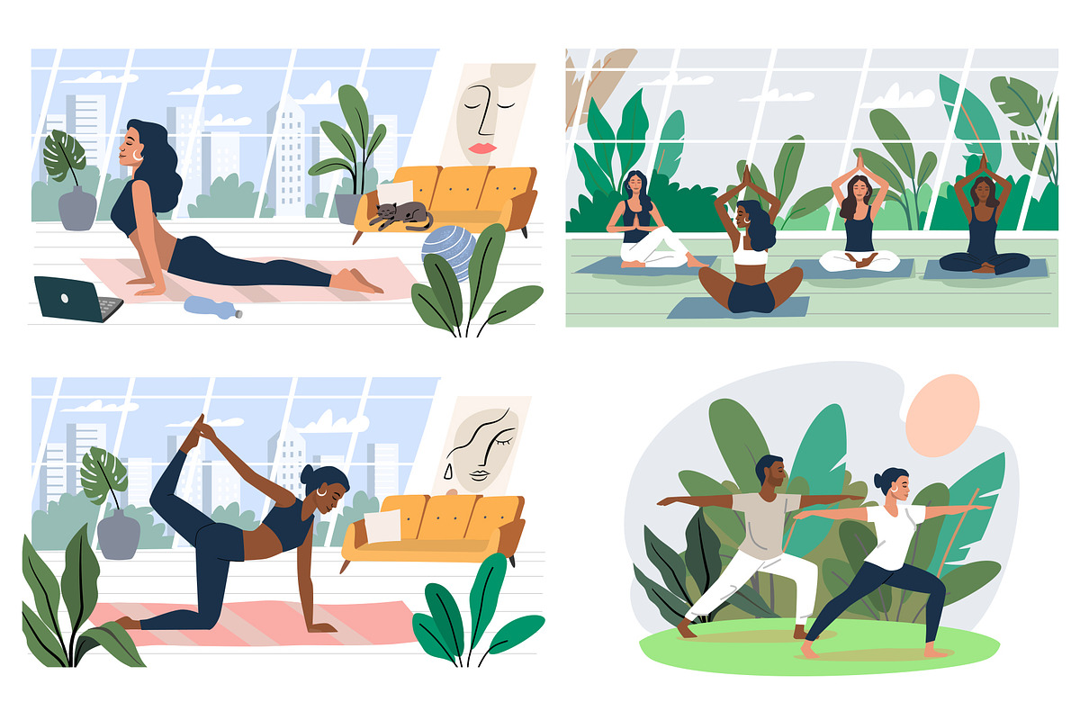 Relax & meditation. Vector woman set, a Person Illustration by bioraven (Photo 5 of 12)