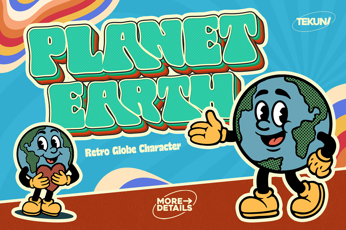 Retro Earth Globe Cartoon Character, an Illustration by Tekuni (Photo 1 of 10)