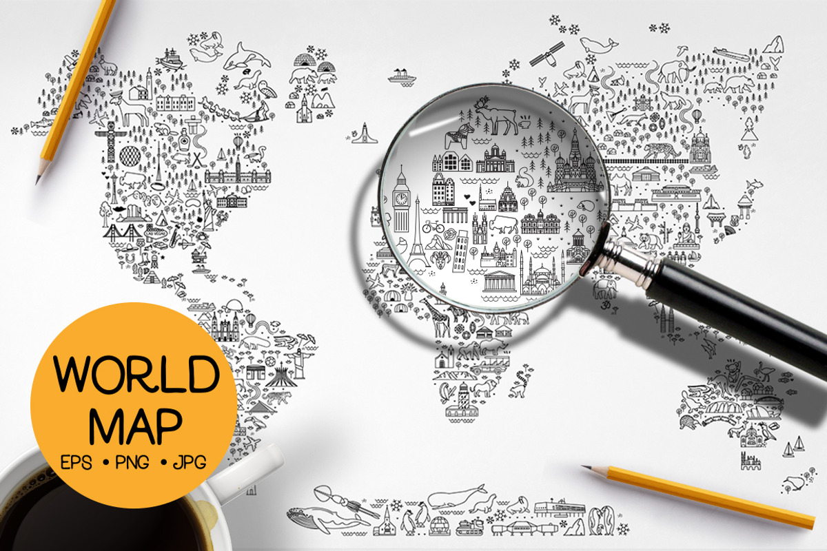 World Travel Line Icons Map, an Illustration by Moloko88 (Photo 1 of 7)