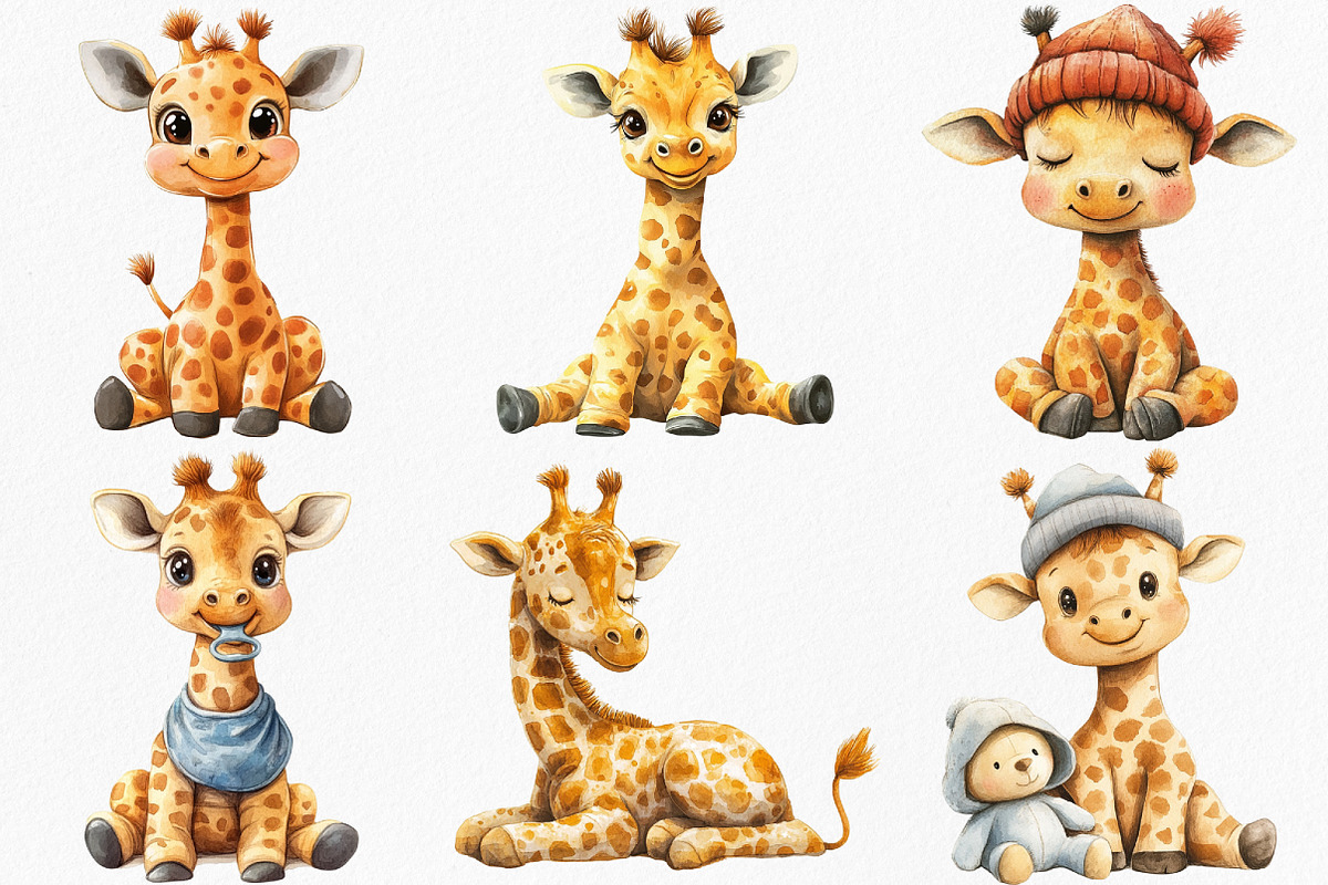 Watercolor Baby Giraffe Clipart, an Illustration by Canvas Craft (Photo 3 of 8)