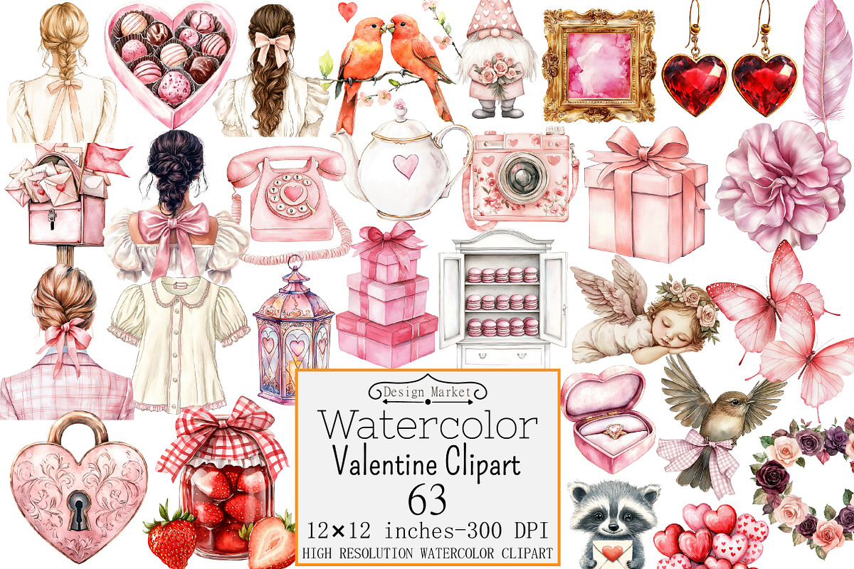 Watercolor Valentine Clipart, a Seasonal Illustration by Design Market (Photo 1 of 4)